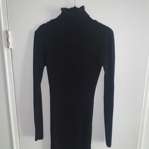High neck sweater dress in black